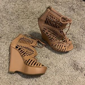 Brown laced up wedges